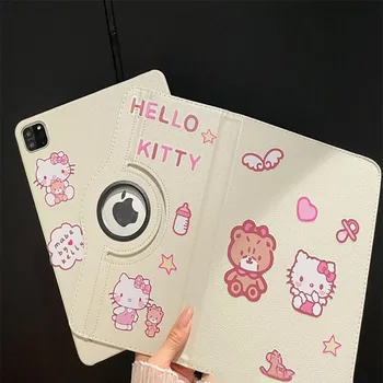 Вращающийся кожаный чехол Sanrio Hello Kitty Подходит для Ipad Air5 Защитный чехол 10,2-дюймовый Apple Air4 плоский чехол с наклейкой 10,9 дюйма 14