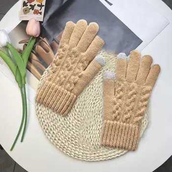 Жаккардовые дизайнерские перчатки Женские зимние перчатки с сенсорным экраном на весь палец для езды на велосипеде, теплые удобные для женщин на улице 3
