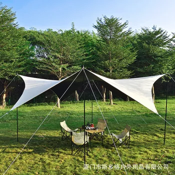 Палатка для кемпинга на открытом воздухе Переносная Многослойная Шестиугольная Бабочка Виниловый Навес Для экскурсии Солнцезащитный Непромокаемый 4