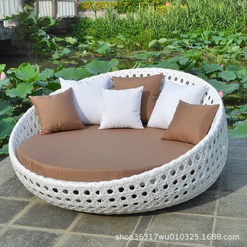 Уличная круглая кровать садовая кровать для сна кресло для отдыха из ротанга пляжный стул уличная плетеная мебель из ротанга 22