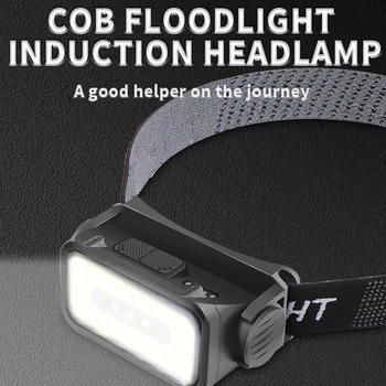 Наружная налобная фара COB LED IPX4 с водонепроницаемым датчиком, фара USB Type-C, перезаряжаемый налобный фонарь для кемпинга, походные фары