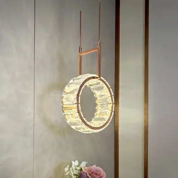 Современный роскошный Круглый хрустальный прикроватный подвесной светильник Золотой Маленький подвесной светильник для украшения дома на потолке Светильник для спальни 20
