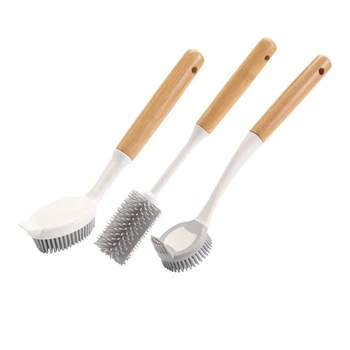 Щетка для мытья посуды с бамбуковой ручкой, для мытья посуды и чистки, щетка для посуды с двойной головкой и щетка для чашек 16