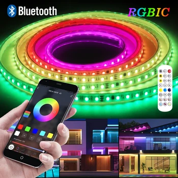 Водонепроницаемая светодиодная лента Smart RGBIC 110V 220V Bluetooth Dreamcolor Led Tape 5050 с дистанционным управлением Для внутреннего и наружного декоративного освещения 19