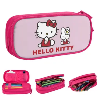 Коробка для ручек большой емкости, школьные принадлежности Sanrio Hello Kitty, двухслойная коробка для карандашей, косметички для девочек, подарок на день рождения 20