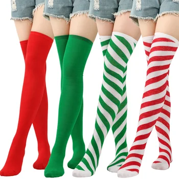 Чулки выше колена ярких цветов, креативные Рождественские носки до бедра в диагональную полоску, дышащие хлопковые Лонгсливы на Хэллоуин. 9