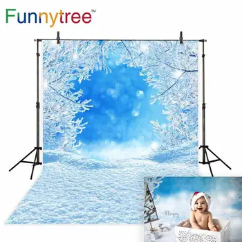Рождественские фотофоны Funnytree winter wonderland blue Frozen ice tree photography background photozone фотостудия