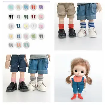 Хлопковые носки для кукол Ob11, короткие однотонные носки для кукол 1/12 BJD, Разноцветные Короткие носки для кукол в полоску, 1/12 Bjd Doll 16