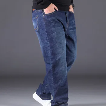 2023 Новые джинсовые брюки из плотной ткани на зиму-осень, повседневные Свободные мужские брюки с высокой талией, эластичные плюшевые Теплые прямые мужские джинсы 13
