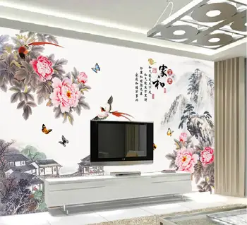 Бейбехан Пользовательские обои Китайская ручная роспись цветов богатый пион ТВ фон стены украшения дома фон 3D обои 21