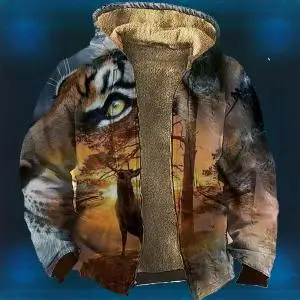 Мужские зимние винтажные парки с длинным рукавом и 3D принтом тигра, теплая куртка для мужчин / женщин, плотная одежда, уличная одежда 12
