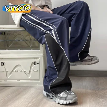 Винтажные повседневные спортивные брюки-карго Y2K, прямые свободные синие в полоску, широкие спортивные штаны для спортзала, баскетбола, брюки в корейском стиле 16