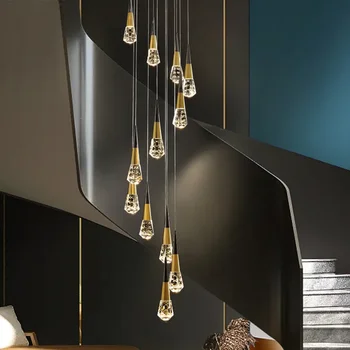 Роскошные хрустальные подвесные люстры для винтовой лестницы, освещающие коническую гостиную, столовую, домашний декор в помещении, подвесной светильник 22