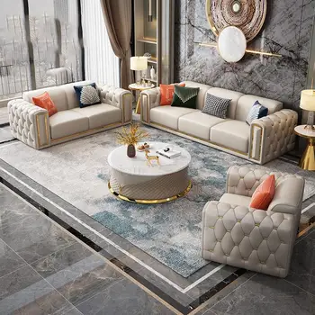 Итальянская минималистичная роскошная мебель для гостиной большой диван-гарнитур комбинированный диван из белой кожи большой тип квартиры 8