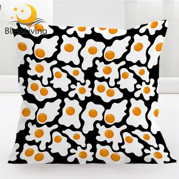 Чехол для подушки BlessLiving Fried Eggs, черный, белый, Желтый, Декоративная наволочка, Забавный чехол для подушки для дивана Cozy Kussenhoes 18