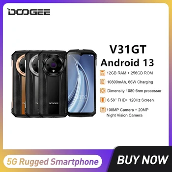DOOGEE V31GT 5G Прочный Смартфон Восьмиядерный 12 ГБ + 256 ГБ 6,58 Дюймов Android 13 Мобильный Телефон Тепловизионная Система 50 МП 10800 мАч NFC 12