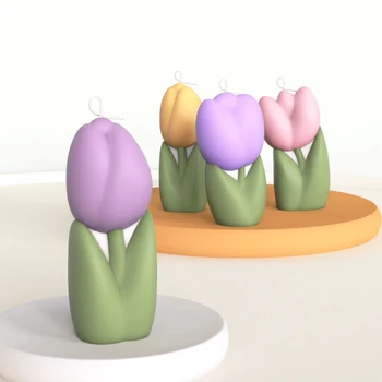 Силиконовая форма для свечи в виде тюльпана, Креативные формы для свечей из гипса для ароматерапии, Прекрасный цветочный дизайн 3