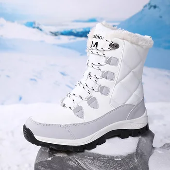 Женские спортивные ботинки для альпинизма с мехом внутри из хлопка, сохраняющие тепло, удобные зимние ботинки для девочек на каждый день 15