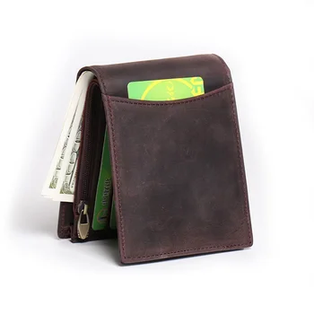 Мужской кожаный складной кошелек Crazy Horse на молнии, держатель для банковских кредитных карт, портмоне Simple 21