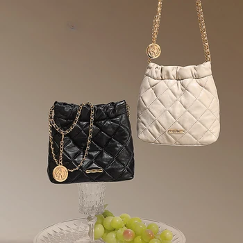 Женская стеганая сумка-хобо из натуральной кожи, Однотонные сумки через плечо, Женская сумочка, Роскошная дизайнерская сумка через плечо 8