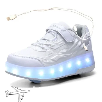 Новинка 2023 года, 29-40, Детские кроссовки с USB-зарядкой на 2 колеса, обувь для девочек и мальчиков со светодиодной подсветкой, Детские кроссовки с колесами, Обувь для роликовых коньков 12