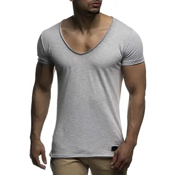 B6157 Новое поступление, мужская футболка с глубоким V-образным вырезом и коротким рукавом, приталенная футболка, мужская тонкая футболка, повседневная летняя футболка camisetas hombre 13
