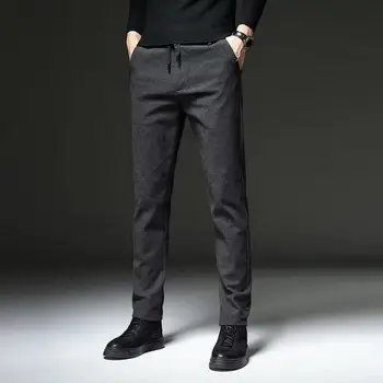Мужские мягкие брюки Стильные мужские брюки прямого кроя среднего возраста с эластичным поясом, мягкими карманами, официальный деловой стиль A для комфорта 16