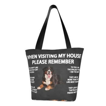 Кавайная сумка-тоут для покупок с бернской горной собакой, многоразовая холщовая сумка для покупок через плечо