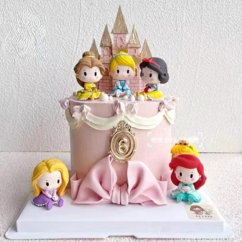 6 шт./компл. Топперы для торта принцессы Диснея Золушки Алисы для девочек, украшения торта на День рождения, фигурки игрушек, куклы-русалки 21