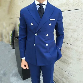 2023 Классический Темно-синий Двубортный Деловой Мужской костюм Мужские Свадебные Костюмы Homme Italien из 2 предметов (Куртка + брюки) 16