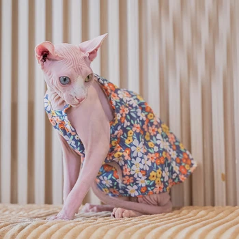 Новое платье для кошек породы Девон Рекс, товары для кошек, фиолетовая юбка в цветочек для кошек-сфинксов, милое платье для кошек-сфиниксов, наряды для котенка-сфиникса 16