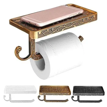 Вешалка для полотенец для ванной комнаты, держатель для туалетной бумаги, коробки для салфеток, антикварная резная бумага для ванной комнаты из цинкового сплава, держатель для мобильного телефона с полкой 13