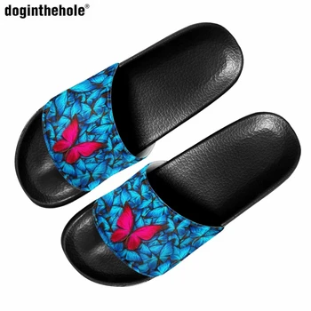 Летние новые легкие тапочки из ЭВА для женщин, удобные сандалии-слипоны, пляжные нескользящие тапочки с красочным рисунком бабочки 22