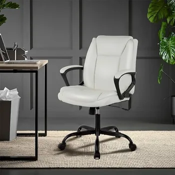 Офисное кресло, рабочее кресло из искусственной кожи с подвижной и вращающейся спинкой, компьютерное кресло с поясничной поддержкой и регулируемыми подлокотниками 15
