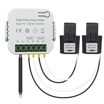 Счетчик энергии Tuya Smart Zigbee 80A С Зажимом Трансформатора Тока, Монитор Мощности в кВтч, Статистика электроэнергии 90-250 В (2CT) 4