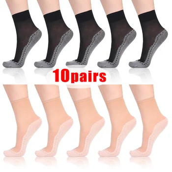 10 пар невидимых носков, женские тонкие шелковые носки средней длины с защитой от зацепления, хлопковая подошва, нескользящие и дышащие кружевные чулки 16