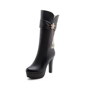 Cresfimix/ женские модные осенние длинные сапоги из искусственной кожи на высоком каблуке черного цвета, женские повседневные коричневые ботинки, крутые белые ботфорты femmes a6016 5