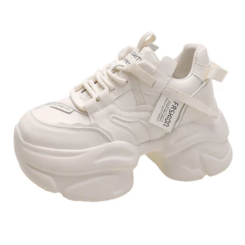 Новые модные массивные кроссовки, женская осенняя спортивная обувь на платформе со шнуровкой, женские кожаные кроссовки на высоком каблуке толщиной 8 см 11