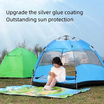 Полностью автоматическая двухэтажная Шестиугольная палатка для кемпинга на 4-6 человек, защищенная от дождя и солнца, быстро открывающаяся на пляже 1