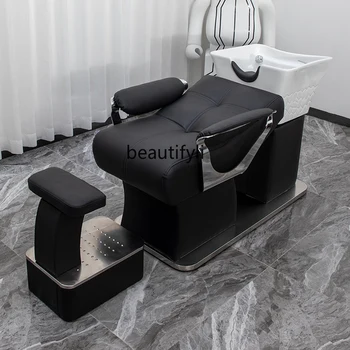 Наполовину лежащий стул для шампуня, Парикмахерская, Предназначенная для простого сидения, Высококачественная Керамическая раковина, Кровать для смыва 4