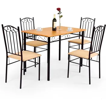 Обеденный стол из 5 предметов, обеденный стол и стулья с мягким сиденьем из винтажного дерева, мебель для домашней кухни и столовой 17